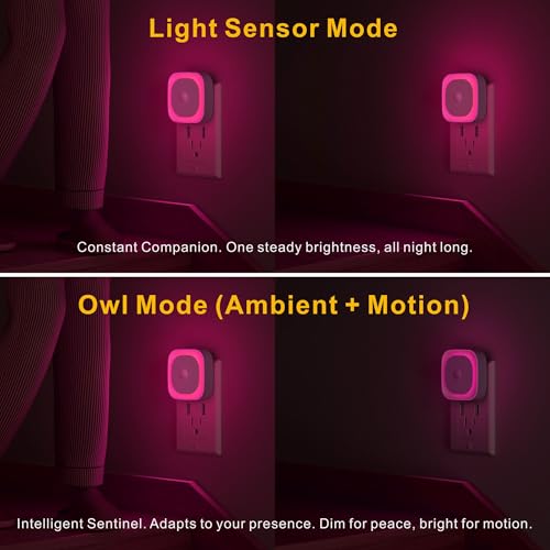 Image of YUNLEX 2 Pack Plug in Night Light with Motion Sensor & Dusk to Dawn Sensor, Soft Pink Glow for Bedroom, Hallway, Girls Room, 3 Sensor Modes, Auto ON /Off, Dimmable Nightlight