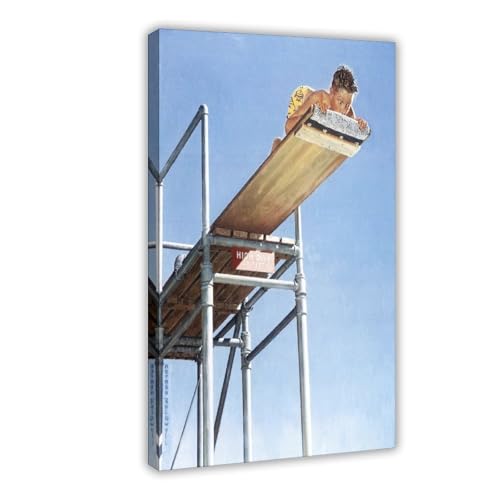 Affiches sur Toile High Dive 1947 Norman Rockwell Cadre Décoration Murale Vintage Maison