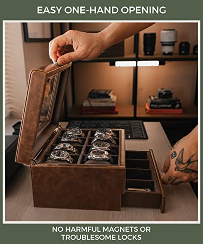 Tawbury 8 Watch Box Organizer For Men – Watch Display Case For Men | Watch Cases For Men 8 Slots | Watch Organizer For Men | Mens Watch Case | Watch Holder For Men | Wrist Watch Storage Case For Men #TOP6