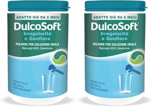 DulcoSoft Irregolarità e Gonfiore, Lassativo Delicato con Macrogol e Simeticone, Senza Glutine Senza Zucchero Senza Lattosio - Rimedi Stitichezza Adulti e Bambini, per Stipsi e Pancia Gonfia (200g)