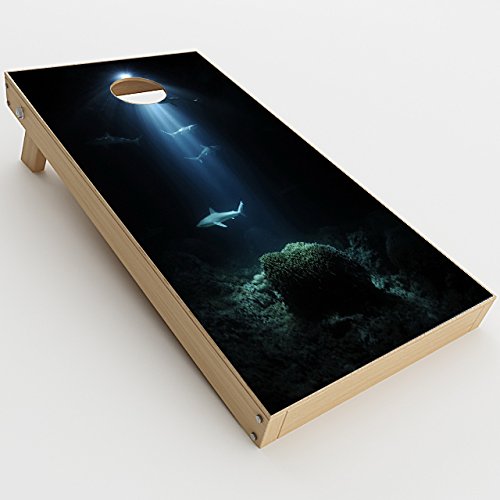 Skin Decals Vinyl Wrap for Cornhole Game Board Bag Toss (2xpcs.) / Under The Sea Sharks