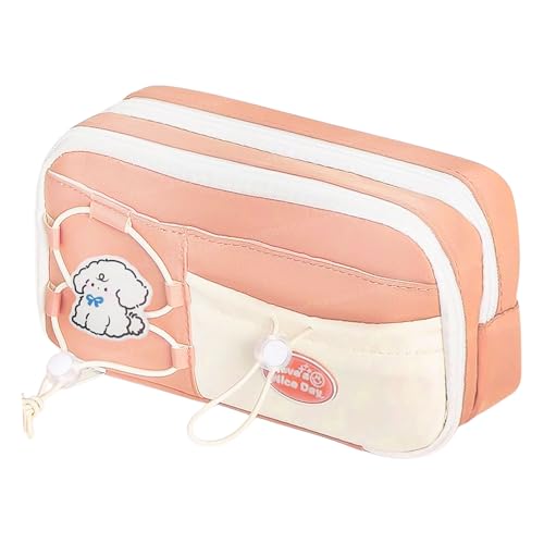 Image of FunBlast Pencil Pouch for Girls - Aesthetic Multi-Compartment Zipper Pouch with Drawstring Pocket, Cute Kawaii Pencil Case, Stylish Stationery Pouch, Return Gift for Kids & School Use (Pink)