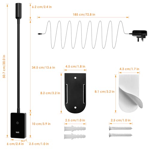 ENUOTEK LED Wall Mounted Reading Lamp for Bedroom, Touch Dimmable Black Bedside Spot Light with Flexible Gooseneck, 4 Brightness Levels, Neutral White Lighting, 5V2A USB Output Port - Cosy Home Interiors ENUOTEK LED Wall Mounted Reading Lamp for Bedroom, Touch Dimmable Black Bedside Spot Light with Flexible Gooseneck, 4 Brightness Levels, Neutral White Lighting, 5V2A USB Output Port - Image 7