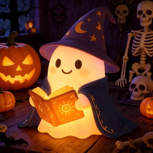 YeahBoom Niedliche Geister-Leselampe 3D-LED-Geister Statue Nachtlicht Ghost Reading Book Lamp Halloween Deko Led Geist Lampe Halloween Niedliche Ghost für Schlafzimmer und Bücherregal