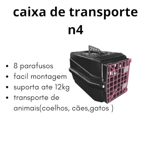 Transdog Caixa de Transporte para Animais N4 - Preto e Rosa, Cachorro e Gato, até 12 kg, Polipropile