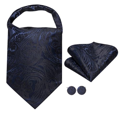 Image of Dubulle Paisley Floral Ascot for Men Self Tie Mens Cravat and Pocket Square Cufflinks Wedding