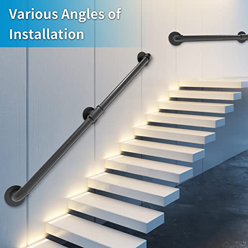 Pnbo Wall Handrail 6Ft/180Cm,Industrial Staircase Railing 1.25 Inch Tube Diameter, Galvanized Pipe Handrail,Handrails For Indoor Stairs With Wall Mount Support,For Wall Mounted Stairway Handrail #TOP3