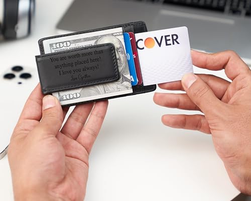 Awesometik Customizable Money Clip Leather Wallet | Classic Leather Money Clip for Men | Money Holder | ID Credit Card Holder (Black)4