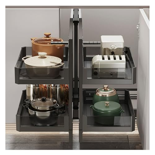 Adjustable Height Blind Corner Cabinet Organizer with 2-Tier Storage Baskets for Efficient Kitchen Use, Pull-Out Design for Convenient Access