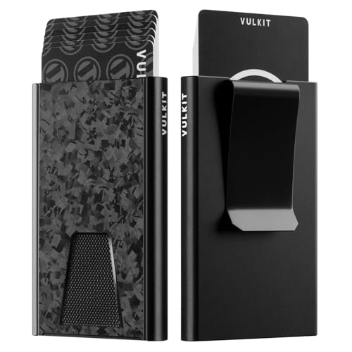 Image of VULKIT Credit Card Holder RFID Blocking with Money Clip, Slim Aluminum POP UP Wallet for Men, Forged Carbon Black