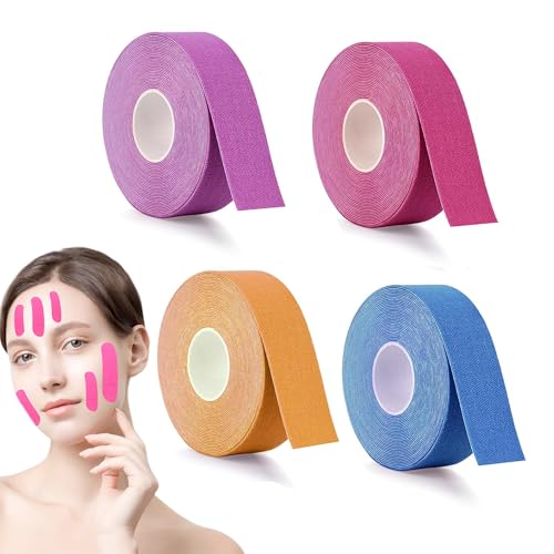 4 Pcs Face Tape for Wrinkles Colorful Face Tape 2.5cm*5m Kinesiology Tape for Face Wrinkles Neck Lift Tape Elasticity Face Lifting Tape Firming Tightening Skin Neck Tape for Saggy Neck