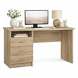 Mesa Escritorio para Ordenador Duero Oak con 3 Cajones en Color Roble 121 x 49 x 73 cm