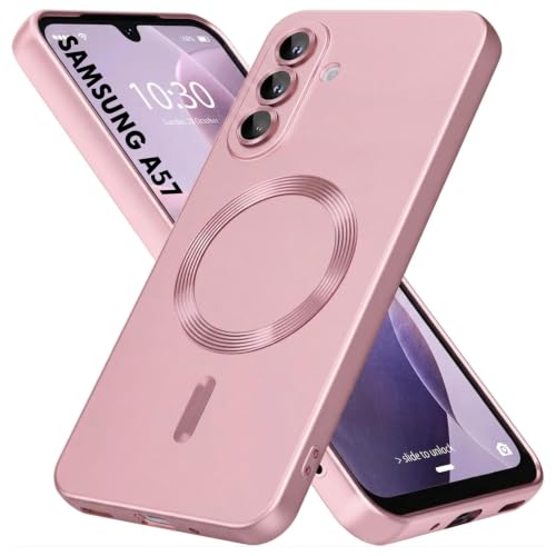 Image of DIZORO Samsung A57 Case, Compatible with Mag Safe Back Cover, Matte Luxury Metallic Luster Flexible TPU Wireless Charging Shockproof Case with Camera Protector Lens (Pink)