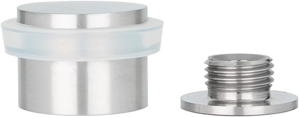 EVI Door Stops | Stainless Steel Door Stopper - Screw and Adhesive Fastening - White Rubber Protector - 0.94 x 0.83 Inch Door Stop