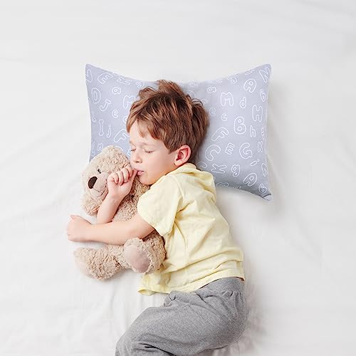 Image of UOMNY Toddler Pillowcase 13 x 18 - Neutral Case for 14 x 19 12x18 Crib Pillows, Soft Travel Cover With Envelope Closure, Letters and Arabic Numerals, Small Baby Pillow Case, Grey White
