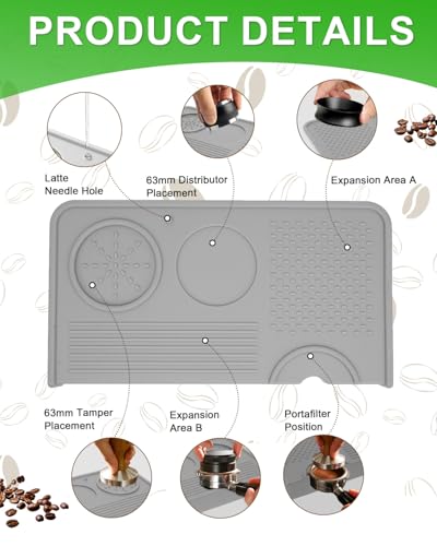 Image of Upgraded Silicone Tamping Mat & Brush, Tamper Mat for Espresso Machine, Waterproof Heat Resistant Tamp Station for Home Baristas Tools, Gray