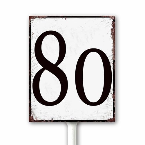 Aluminum Number Sign 80 Metal Numbered Yard Sign With Stake Outdoor for Tennis Court, Parking Lots, Floor, Dock, Court, Aisle, Field, Farm 12x15 CM High Visibility Rust Free (Retro White) — image 1