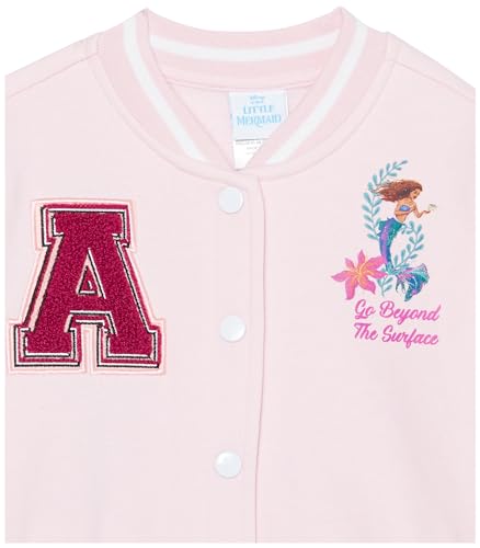 Disney Girls' The Little Mermaid (Movie) Ariel Fleece Button Up Varsity Bomber Jacket Toddler to Big Kid3