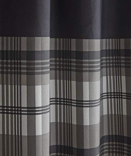 Portfolio Curtains Portfolio Orleans Check Striped Fully Lined Eyelet Ring Top Curtains-Charcoal Grey 46" Wide x 54" Drop, Polyester and Cotton, 46 x 54 in