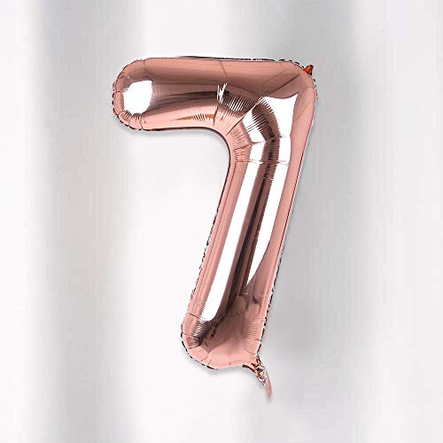 Image of AMFIN Number 7 Foil Balloon Number Balloons Birthday Number Foil Balloon Seven Number Props for First Birthday - Rose Gold