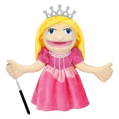 Soulchen 16 Inch Pink Hand Puppets with Silver Black Scalable Control Rod Plush Princess Marionette Puppet for Storytelling Play Teaching