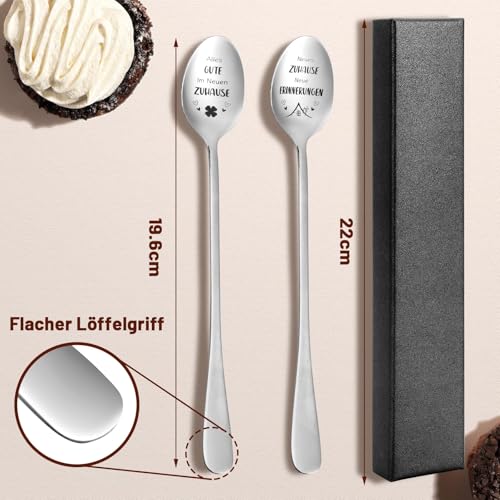 BOARDFEB Einzugsgeschenke Wohnung, 2 Stück Löffel mit Gravur 19,6 cm Kaffeelöffel Einzugsgeschenke Haus Geschenk zum Einzug Neues Zuhause Neues Haus Geschenk