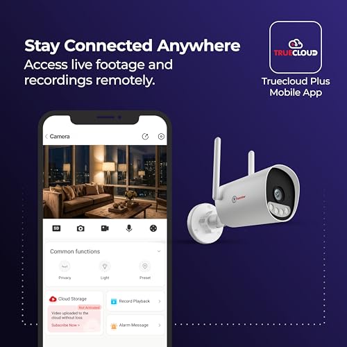 Image of Trueview 3MP All Time Color Wi-Fi Smart Bullet CCTV Security Camera for Home, Shop, Office | Two-Way Audio | Human Detection IP66 Waterproof Supports Upto 256GB Memory Card | Alexa Compatible T18295S