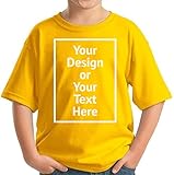 Custom Shirt for Kids Boys Girls Personalized Your Own Image Photo Text T-Shirt Front/Back Print (US, Alpha, Large, Regular, Yellow)