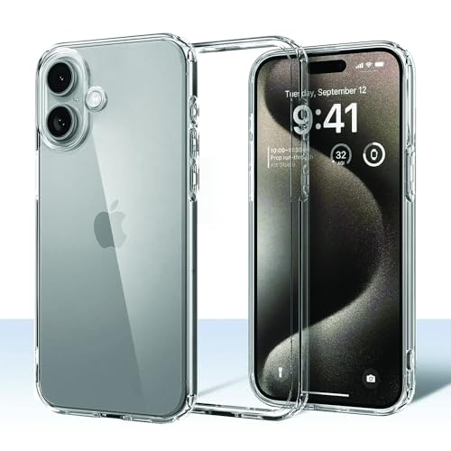 Image of amazon basics Ultra-Hybrid Crystal Clear Back Case Cover for iPhone 16 | Shockproof Design | Camera Protection Bump | Hard Clear Back | Bumper Case Cover for iPhone 16 (PC & TPU, Transparent)