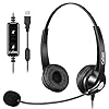USB Headset PC für Business Skype UC Lync SoftPhone Call Center Office, Stereo PC Kopfhörer mit Mikrofon Noise Cancelling & Lautstärkeregler, Kristallklar Chat, Super Leicht, Ultra Komfort