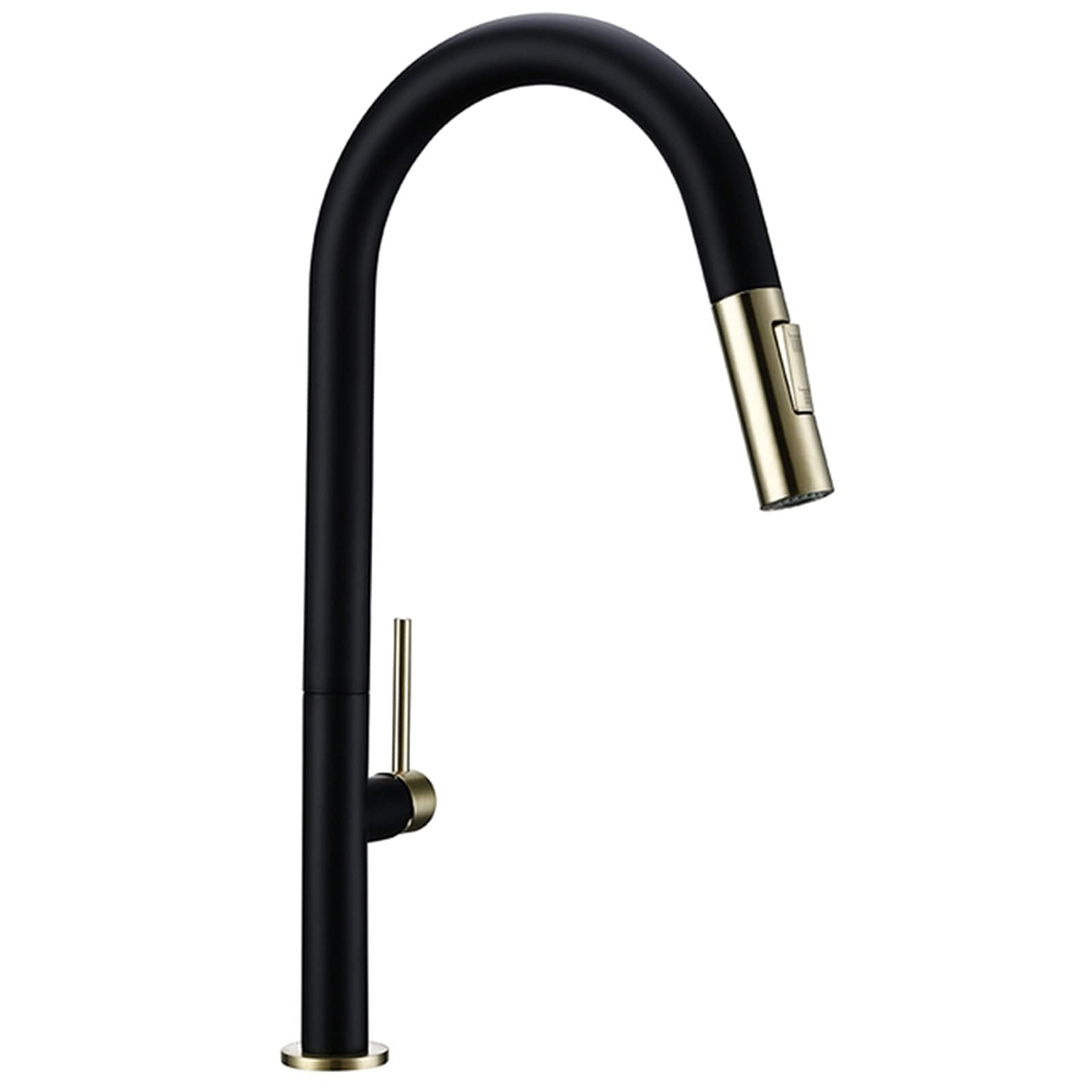 Mitigeur de cuisine douchette extractible robinet noir mat détails dorés
