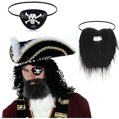 2 Piece Pirate Accessories - False Beard - Pirate Blindfolds - Pirate Captain Costume Accessories - Halloween Supplies - For Adults, Kids Halloween Party Cosplay Dress Up Cover