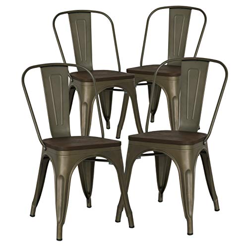 Edgemod EM-112-ELM-BRZ-X4 Dining Chair, Set of 4, Bronze/Elmwood