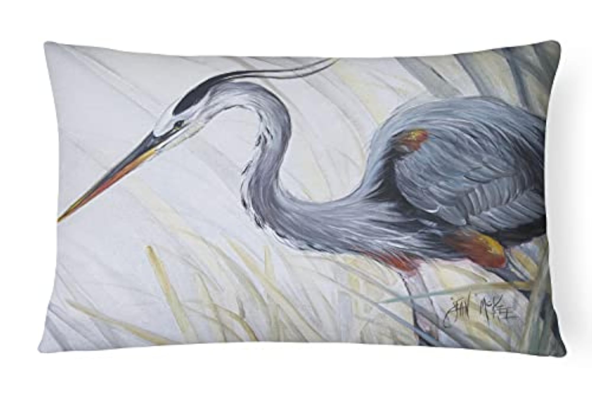Blue Heron Frog Hunting Canvas Fabric Decorative Pillow
