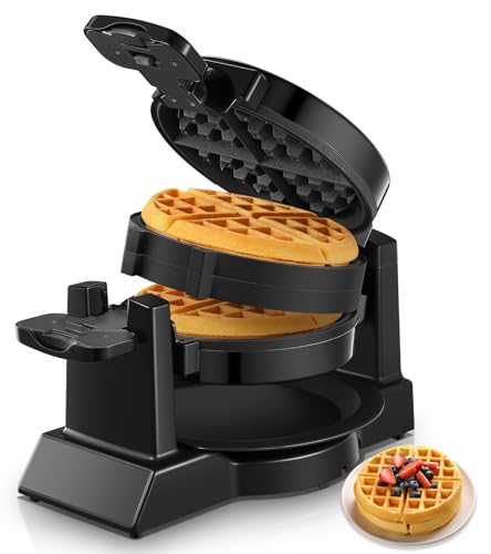 Waffeleisen 1400W Doppeltes Belgisches Waffeleisen 180 Drehung 8 Scheiben in 3 Min. Antihaft-Platten Anti-Verbrennungsschutz Abnehmbare Auffangschale Einfach zu Reinigen Waffle Maker