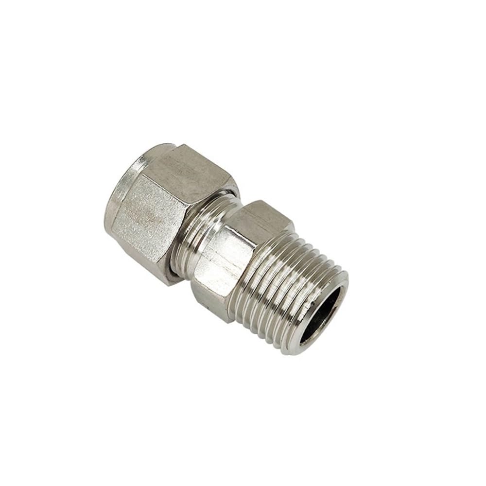 Ferrule Pipe Adapter 1/8 1/4 3/8 1/2in Male Thread Double Ferrule Pipe Fitting, SS 304 Compression Connector(14MM*1/2INCH)