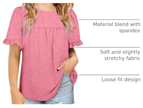 Image of Ebifin Girls Short Sleeve Tops Kids Peplum Babydoll T Shirts Tees 4-15Y | Girls T-Shirts, Crew neck Short Sleeve Shirts, Casual Tunic Tops, Cute Blouses, Summer Tees, Ruffle Hem, Loose fit