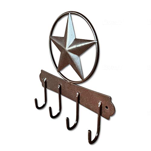 Ecorise Brown Texas Country Western Key Holder - Rustic Wall Décor Key Hanger For Home, Vintage Metal Key Hangers For Wall, Star Key Rack Hook Wall Holders, Multiple Hooks For Keys #TOP4