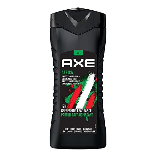 Axe Africa 3 In 1 Body, Face & Hair Wash for Men, Long-Lasting Refreshing Mandarin & Sandalwood Fragrance for Up To 12hrs,Removes Odor & Bacteria, No Parabens, Dermatologically Tested, 400ml