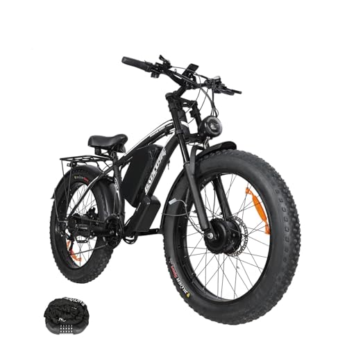 GERPSI 2000W/3000W Dual Motor Ebike, Electric Dirt Mountain Bike for Adults with 23/25/32Ah Battery & USB Port Fat Tire All-Terrain Ebike for Mountain, Forest etc (New Peak 3000W 21-Speed 32Ah Black)