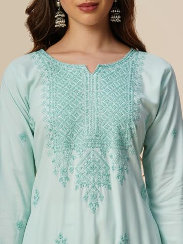 Image of RATAN Rayon Straight Lucknowi Chikankari Ethnic Wear Kurta for Women