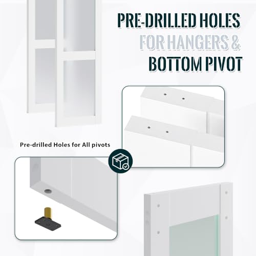 Image of Bifold Frosted Glass Barn Door 32 inchx84 inch with Hardware Included