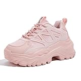 Niluber Chunky Sneakers for Women Platform Sneakers for Women Comfortable Casual Tennis Shoes Lace Up Fashion Walking Shoes(Pink,8)