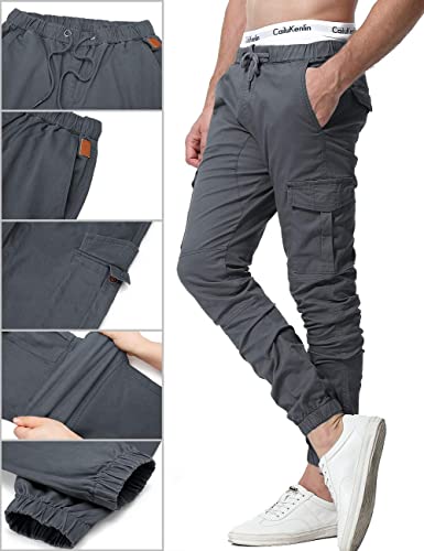 ZOEREA Pantalones Hombre Casuales Deporte Elásticos Joggers Largos Pants con Bolsillos Algodón Slim Fit Cargo Trouser de Hombres Gris, M