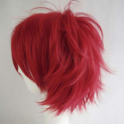Image of S-noilite Short Anime Wigs Women Men's Burgundy Fluffy Pixie Cosplay Wig for Halloween Costume Party Straight Synthetic Hair Full Wig with Bangs Wine Red