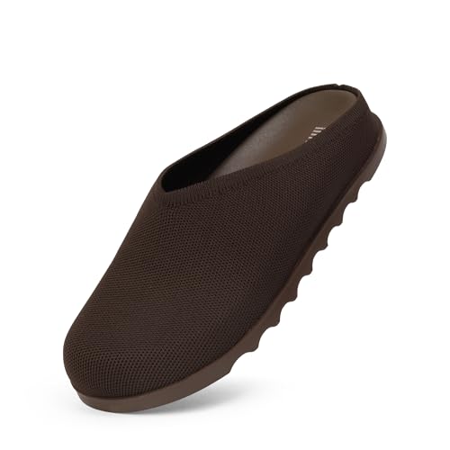 iiimmu Women Clogs Slip On Mules Work Shoes Knit Slides with Arch Support Slippers Closed Round Toe Comfortable Flats, Choco Brown, Size 7.5