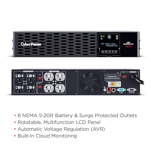 Image of CyberPower PR2000RT2UC Smart App Sinewave UPS Battery Backup and Surge Protector, 2000VA /2000W, 8 Outlets, 2U Rack /Tower, AVR, Built-in Cloud Monitoring, UL Certified