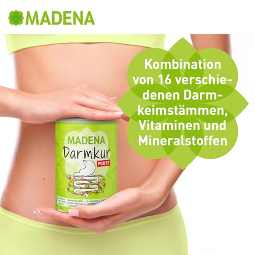 MADENA Darmkur Forte, 20 Milliarden Darmbakterien pro Portion, Ballaststoffe Resistente Stärke Typ 3, Maisdextrin, 16 Bakterienstämme, hochdosiert, Multivitamin, vegan