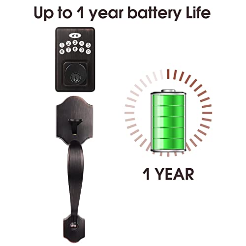 Tinewa Keyless Entry Door Lock Deadbolt With Handle, Front Door Handle Sets, Exterior Front Door Deadbolt With Halifax Oil Rubbed Bronze Finish, Digital Keypad Deadbolt, Auto Lock #TOP5