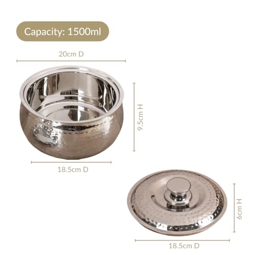 Image of Nestasia Stainless Steel Insulated Casserole with Lid (1500 ml) - 100% Food Safe Hammered Roti Server with Self Locking Lid - Retains Heat & Freshness | Rust Resistant & BPA - Free Chapati Casserole